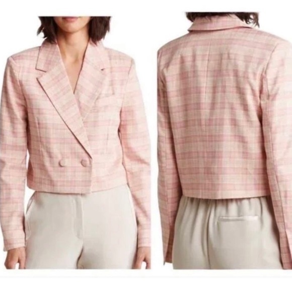New 7 for all of mankind Women's Pink Plaid cropped Blazer - Picture 1 of 7